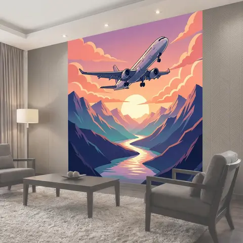 Фотообои Самолет над горным каньоном