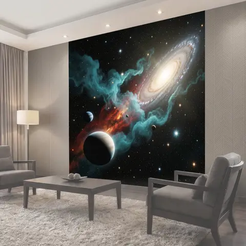 Фотообои Космос с галактикой и планетами
