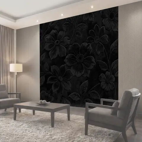 Фотообои Черные цветы на темном фоне