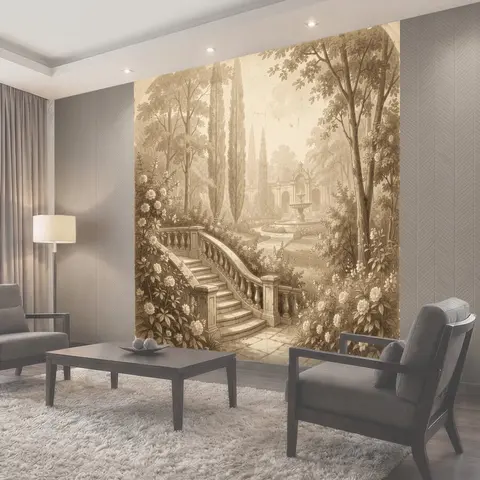 Фотообои Старинный сад с фонтаном