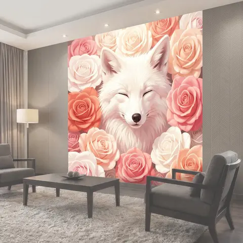 Фотообои Белый лис среди роз