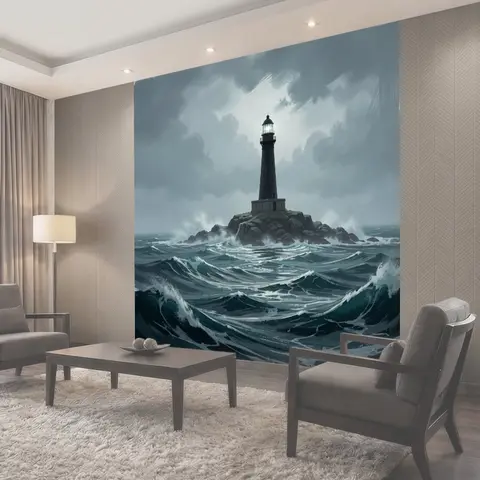 Фотообои Маяк среди штормового моря