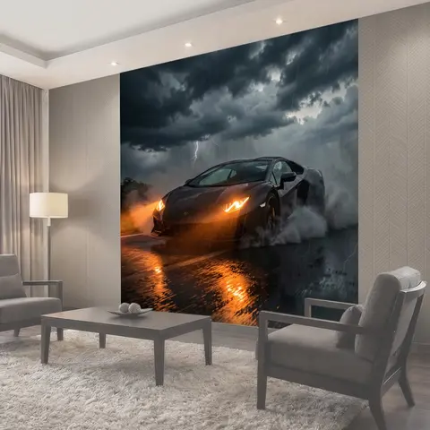 Фотообои Спортивное авто в грозовом свете