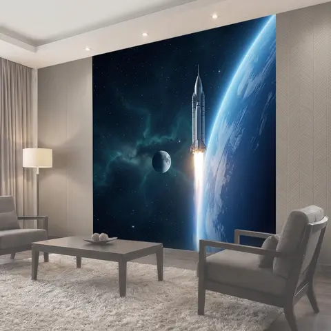 Фотообои Космический старт ракеты у планеты