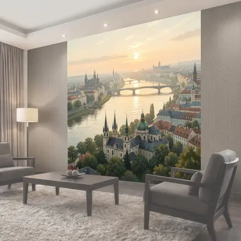 Фотообои Вид на европейский город с рекой