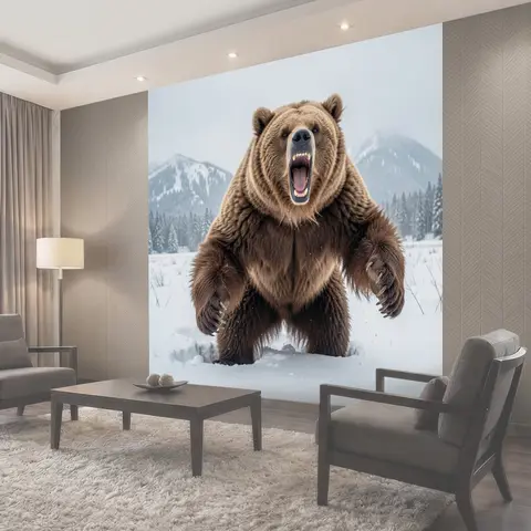 Фотообои Ревущий медведь в снегу