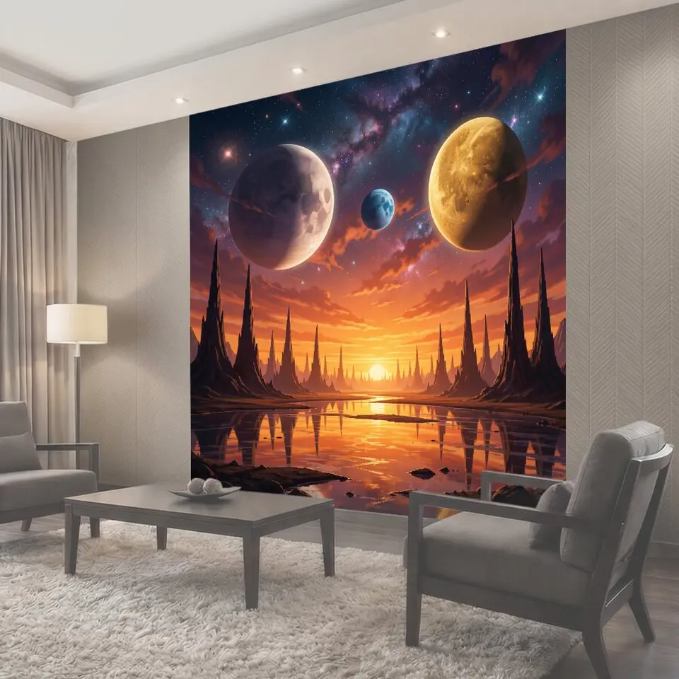 Фотообои Космический пейзаж с тремя планетами