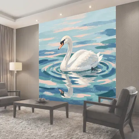 Фотообои Лебедь на бирюзовой воде