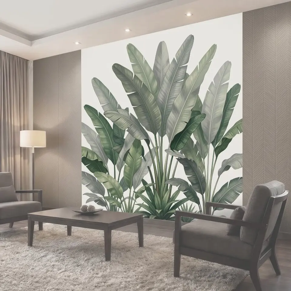 Фотообои Тропические листья в пастельных тонах
