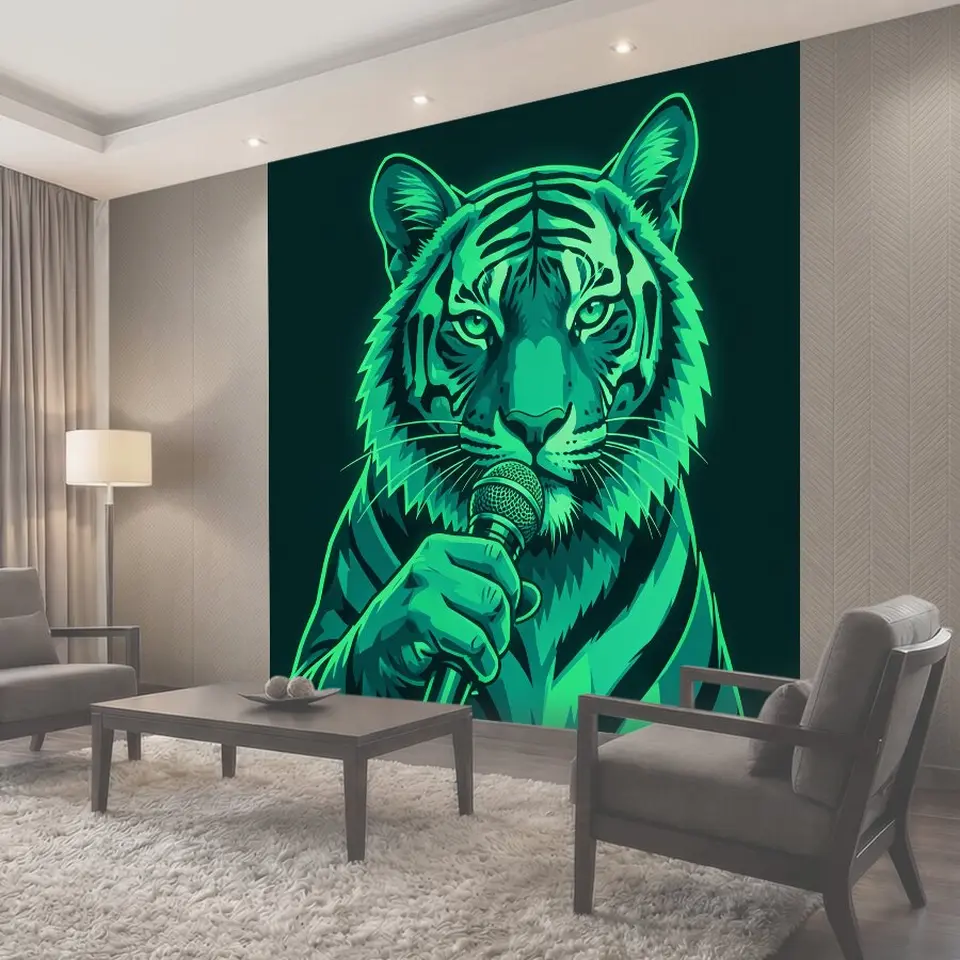 Фотообои Неоновый тигр с микрофоном
