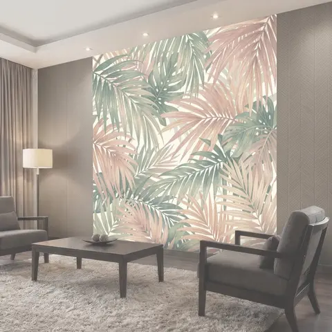 Фотообои Тропические листья в пастельных тонах