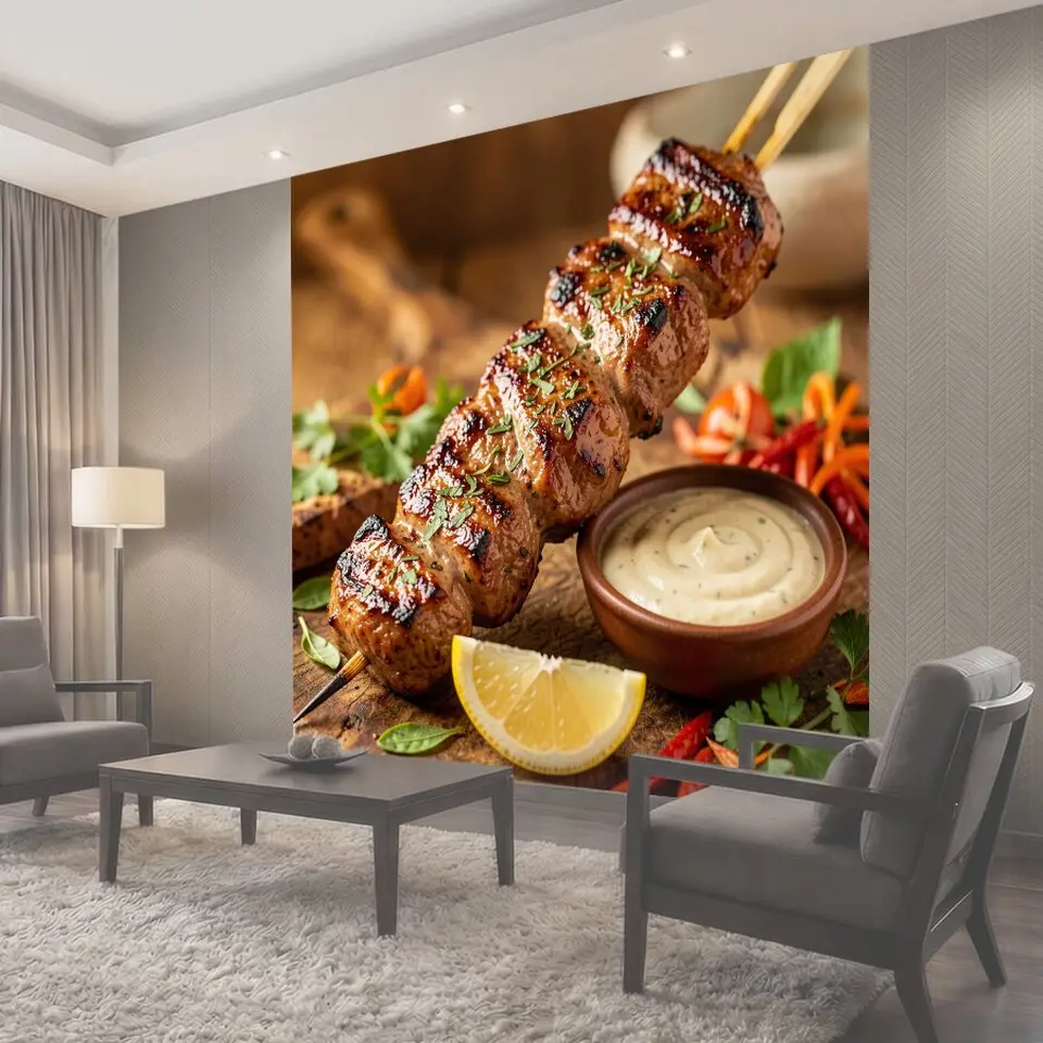 Фотообои Гриль-шашлык с соусом и лимоном