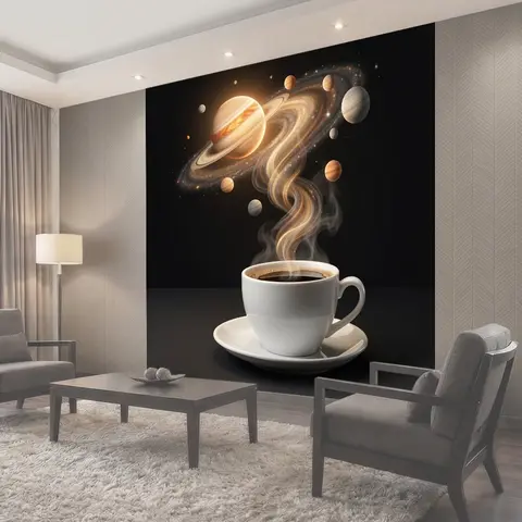 Фотообои Чашка кофе и планеты