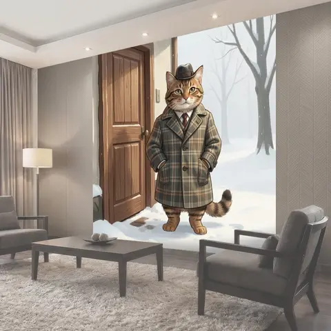 Фотообои Кот в пальто и шляпе