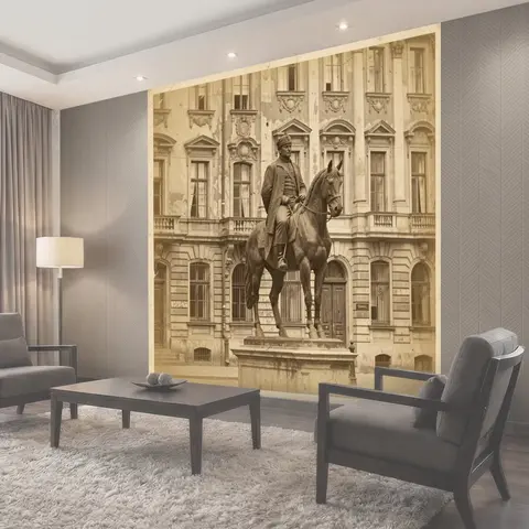 Фотообои Конная статуя у старинного дворца