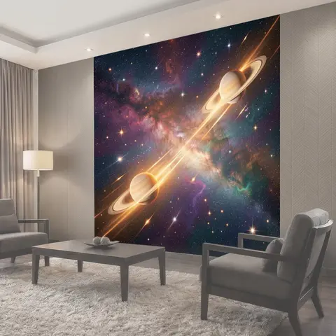Фотообои Космические планеты и световые лучи