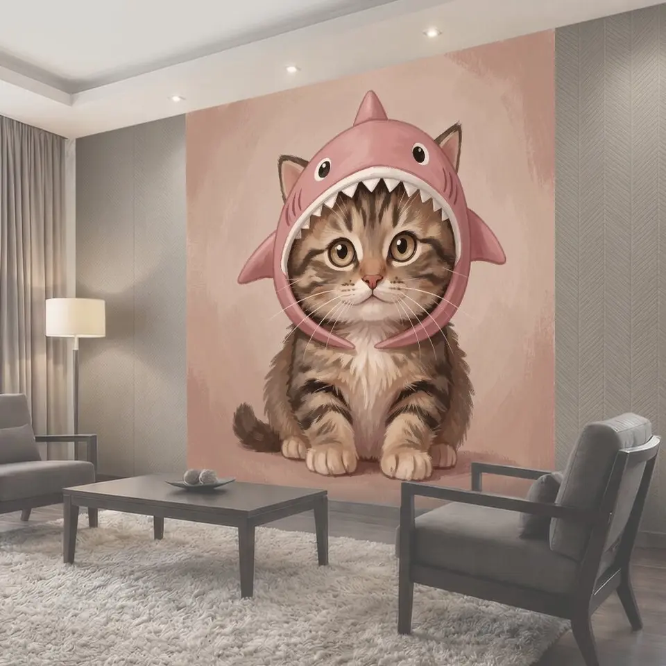 Фотообои Котёнок в костюме акулы