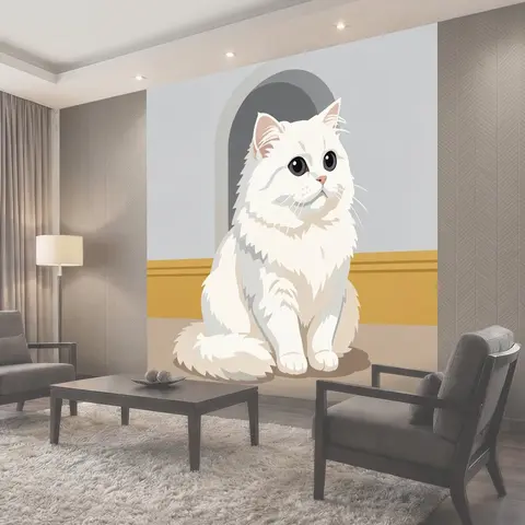 Фотообои Белый пушистый котенок дома