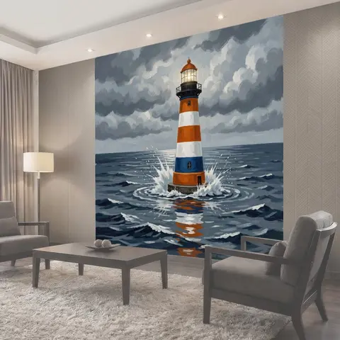 Фотообои Маяк на штормовом море