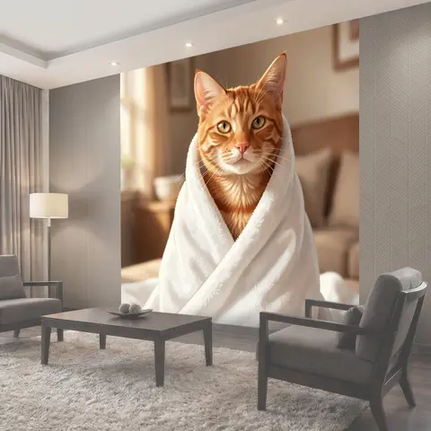 Фотообои Рыжий кот в белом пледе