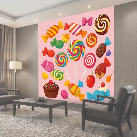 Фотообои Разноцветные сладости на розовом фоне