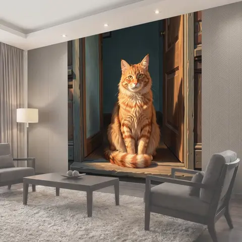 Фотообои Рыжий кот у двери