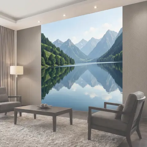 Фотообои Горное озеро с зеркальным отражением