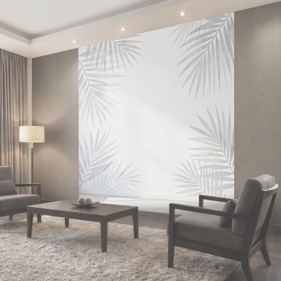 Фотообои Серые пальмовые листья на белом фоне