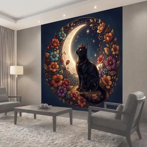 Фотообои Черная кошка у луны