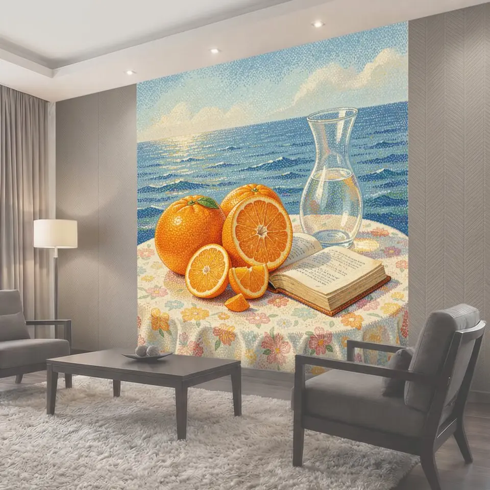 Фотообои Апельсины у моря с графином