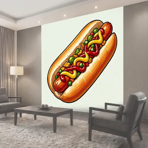 Фотообои Хот-дог с кетчупом и горчицей