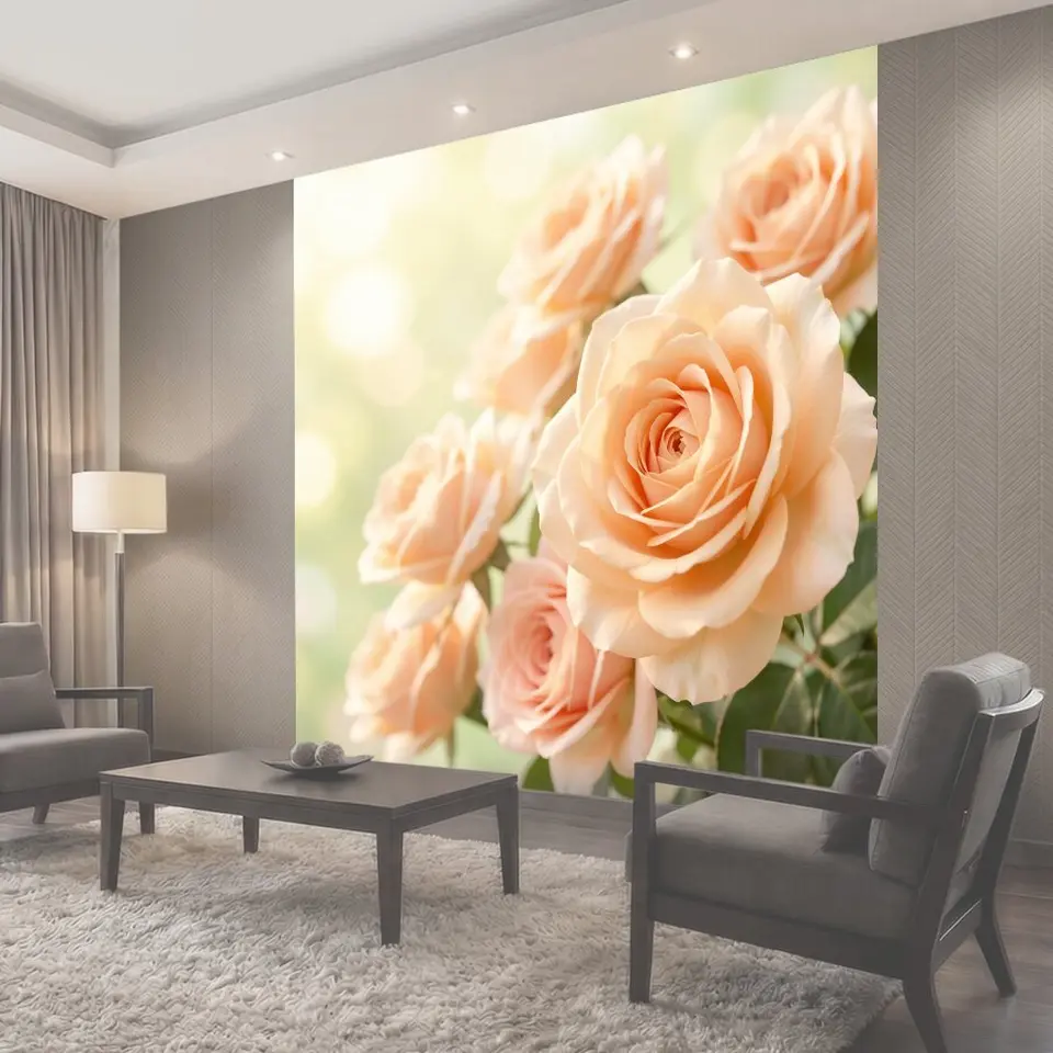 Фотообои Нежные персиковые розы в цветении