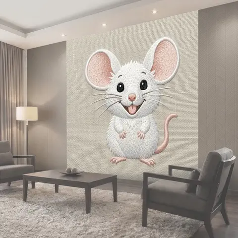 Фотообои Улыбчивый белый мышонок