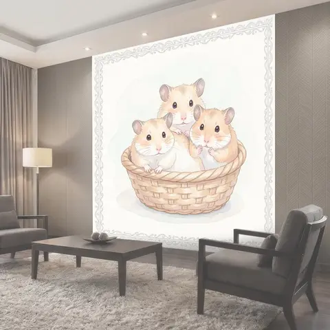 Фотообои Хомячки в плетеной корзинке