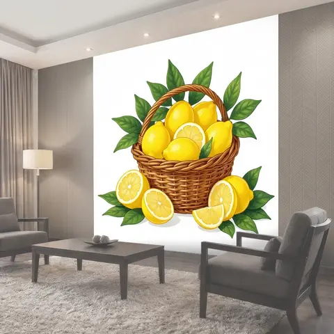Фотообои Корзина с лимонами и зеленью