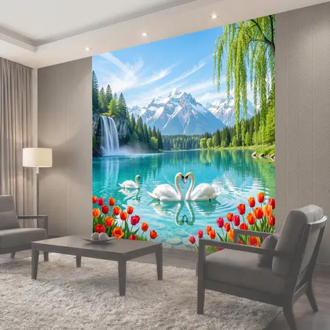 Фотообои Лебеди на горном озере
