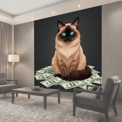 Фотообои Сиамский кот на долларах