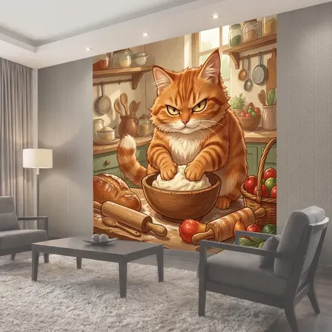 Фотообои Рыжий кот у кухонного стола