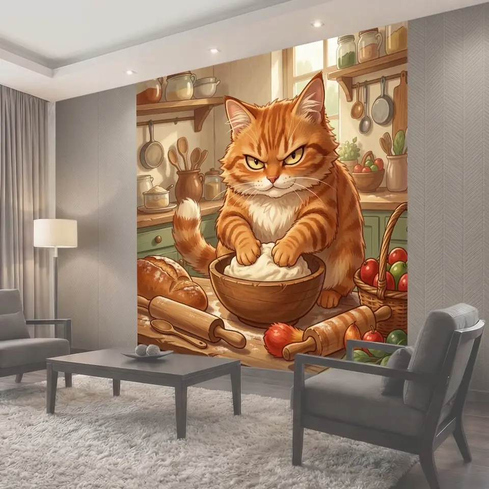 Фотообои Рыжий кот у кухонного стола
