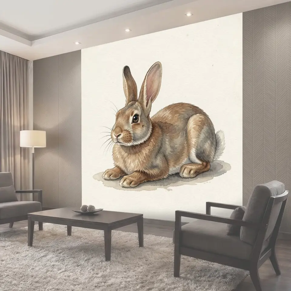 Фотообои Акварельный кролик на светлом фоне