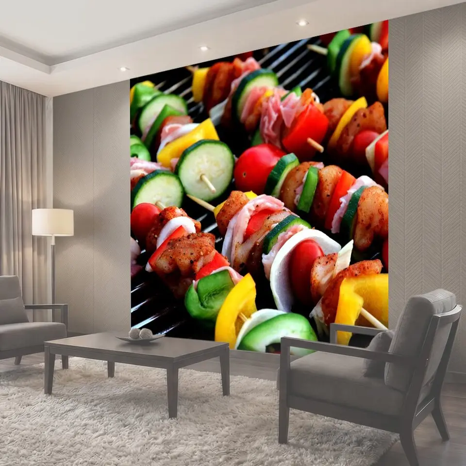 Фотообои Шашлык, овощной шашлык, мясные продукты