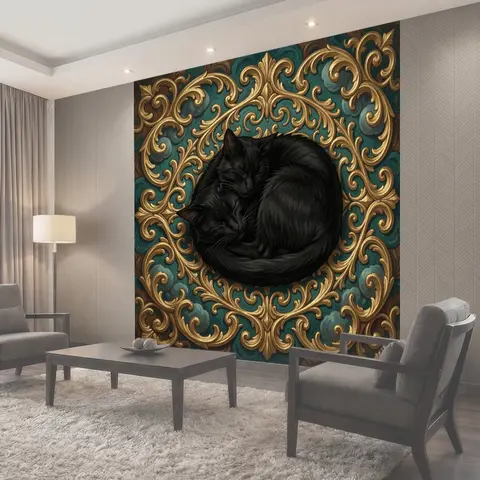 Фотообои Чёрные коты в золочёной раме