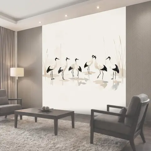 Фотообои Журавли у водоёма