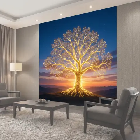 Фотообои Светящееся дерево на закате