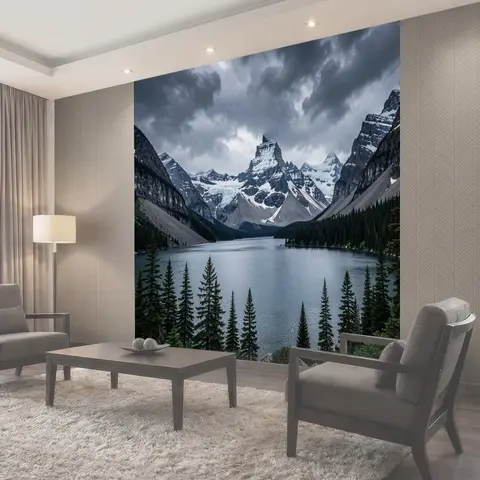 Фотообои Горное озеро со снежными вершинами