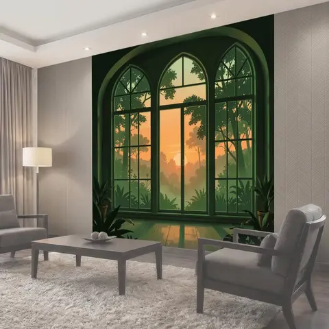 Фотообои Вид на лес через арочные окна