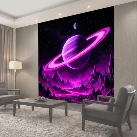 Фотообои Космический пейзаж с кольцевой планетой