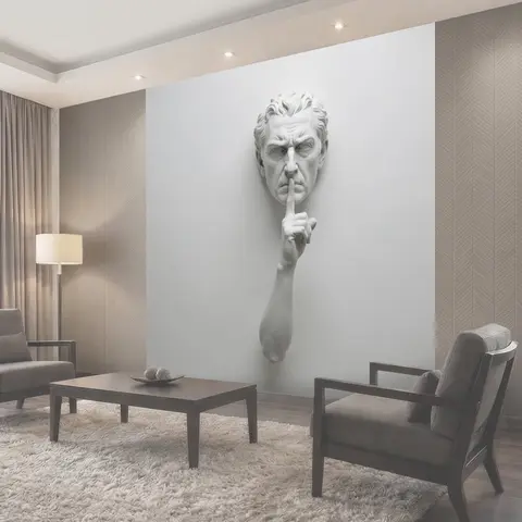 Фотообои Белая скульптура лица с жестом тишины