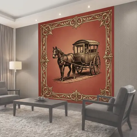 Фотообои Конная карета в винтажной рамке