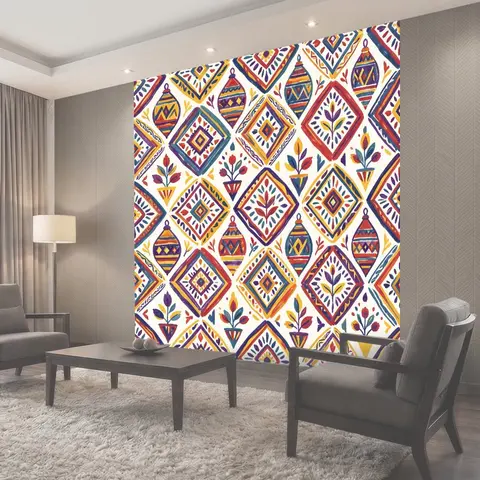 Фотообои Этническая геометрия с цветами и вазами